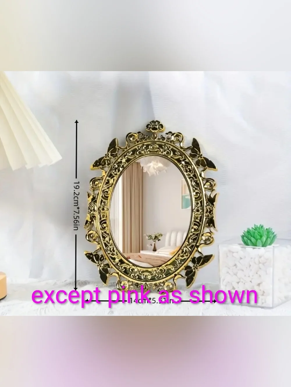Pink Ornate Oval Vanity Mirror